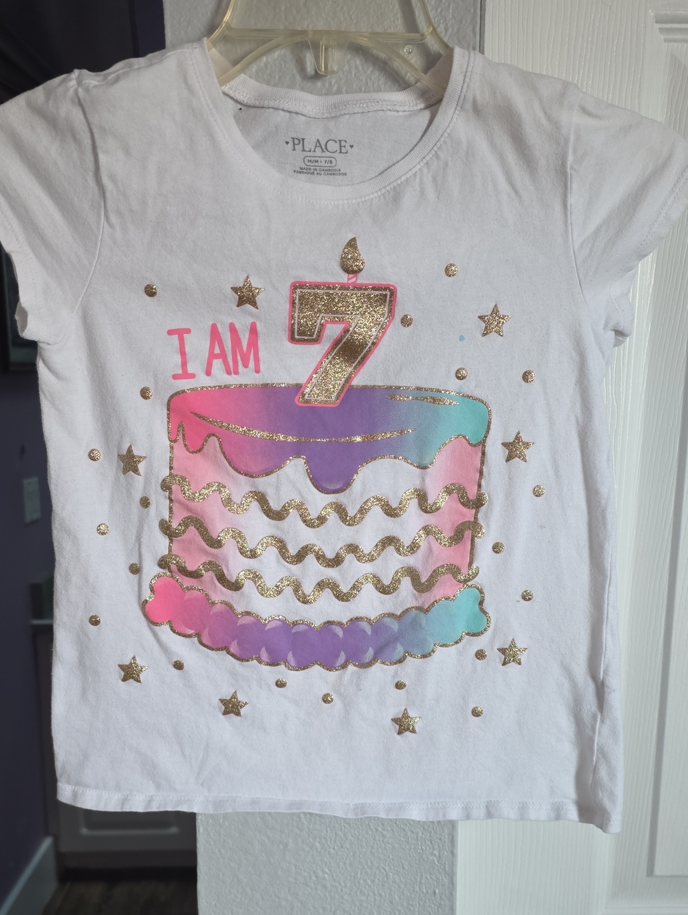 The Children's Place White Glitter 'I AM 7' Pastel Cake Tee